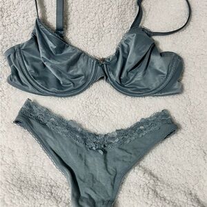 LOWER PRICE!!  Victoria's Secret Teal Satin Lace Bra and Panty Set